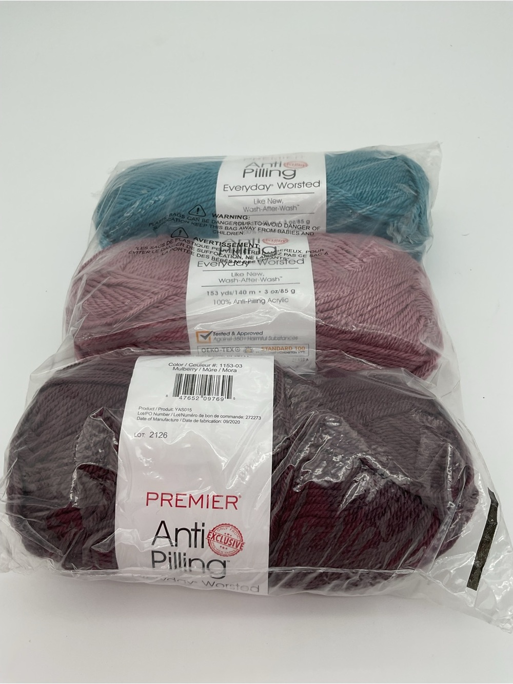 Lot of 3 Skeins Premier Anti-Pilling Everyday Worsted Yarn for Annie’s Kit Club